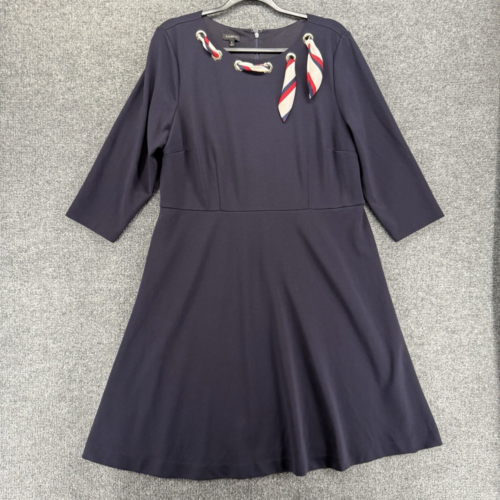 Talbots Dress Womens 16 Blue Round Neck Fit Flare Old Money Quiet Luxury Preppy